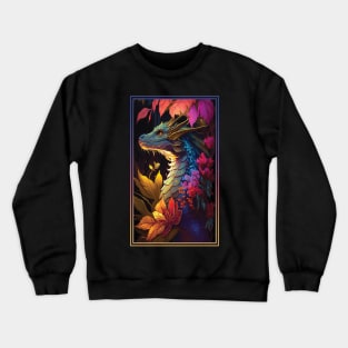 Dragon Vibrant Tropical Flower Tall Digital Oil Painting Portrait 3 Crewneck Sweatshirt